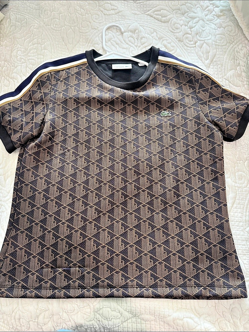 Lacoste Women's Slim Fit Monogram T-Shirt Brown & Black Size 40